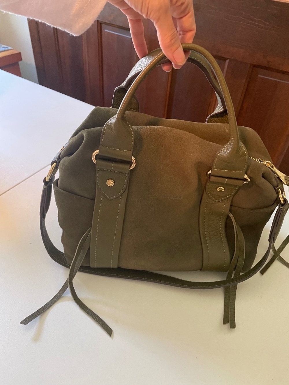 Aimee Kestenberg suede olive handbag
